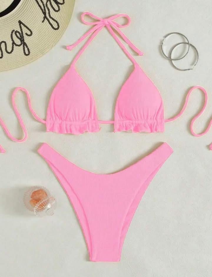 Bikini Encanto rosa acanalado fotografiado sin modelo